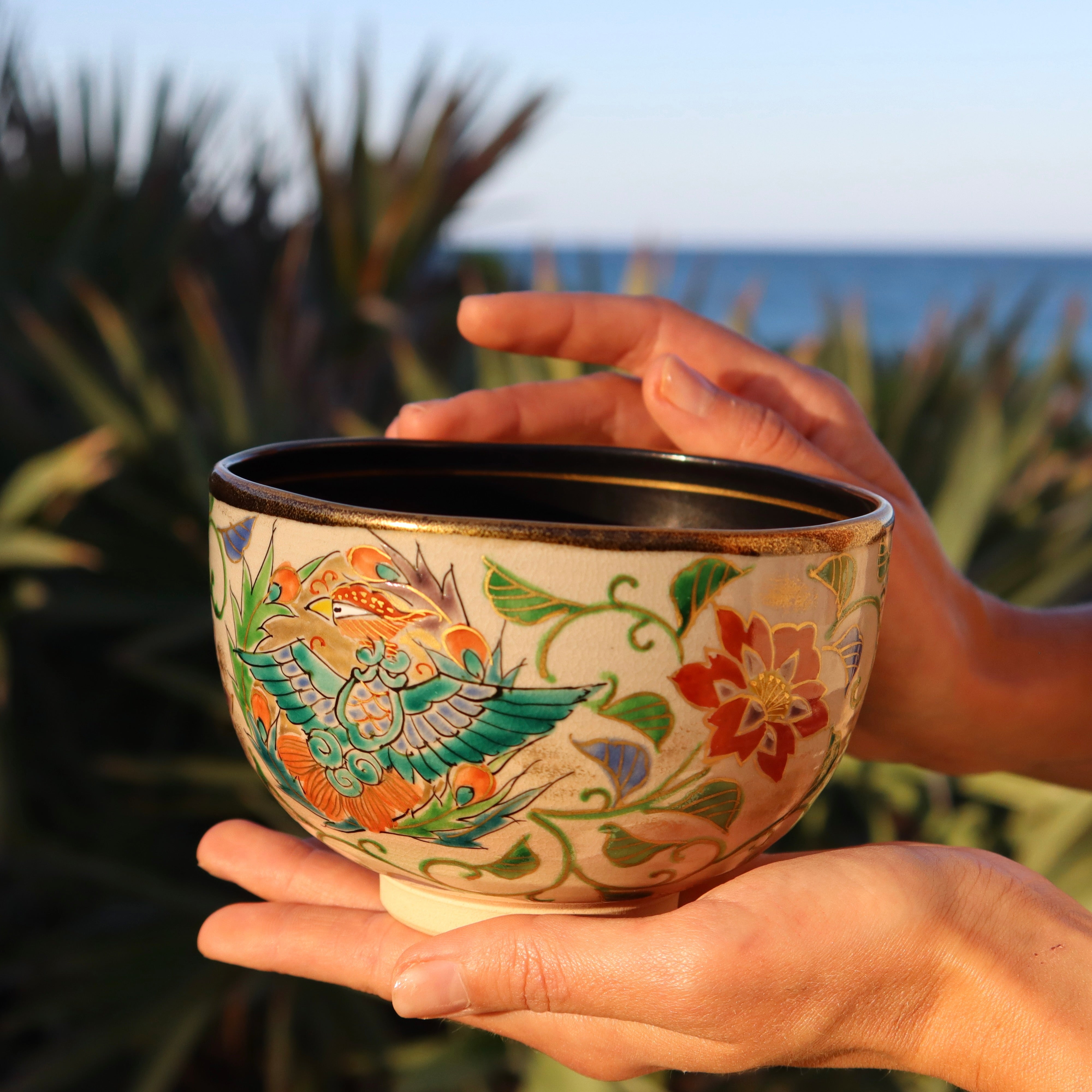 Japanese Phoenix & Dragon Chawan - Vintage with Signed Box