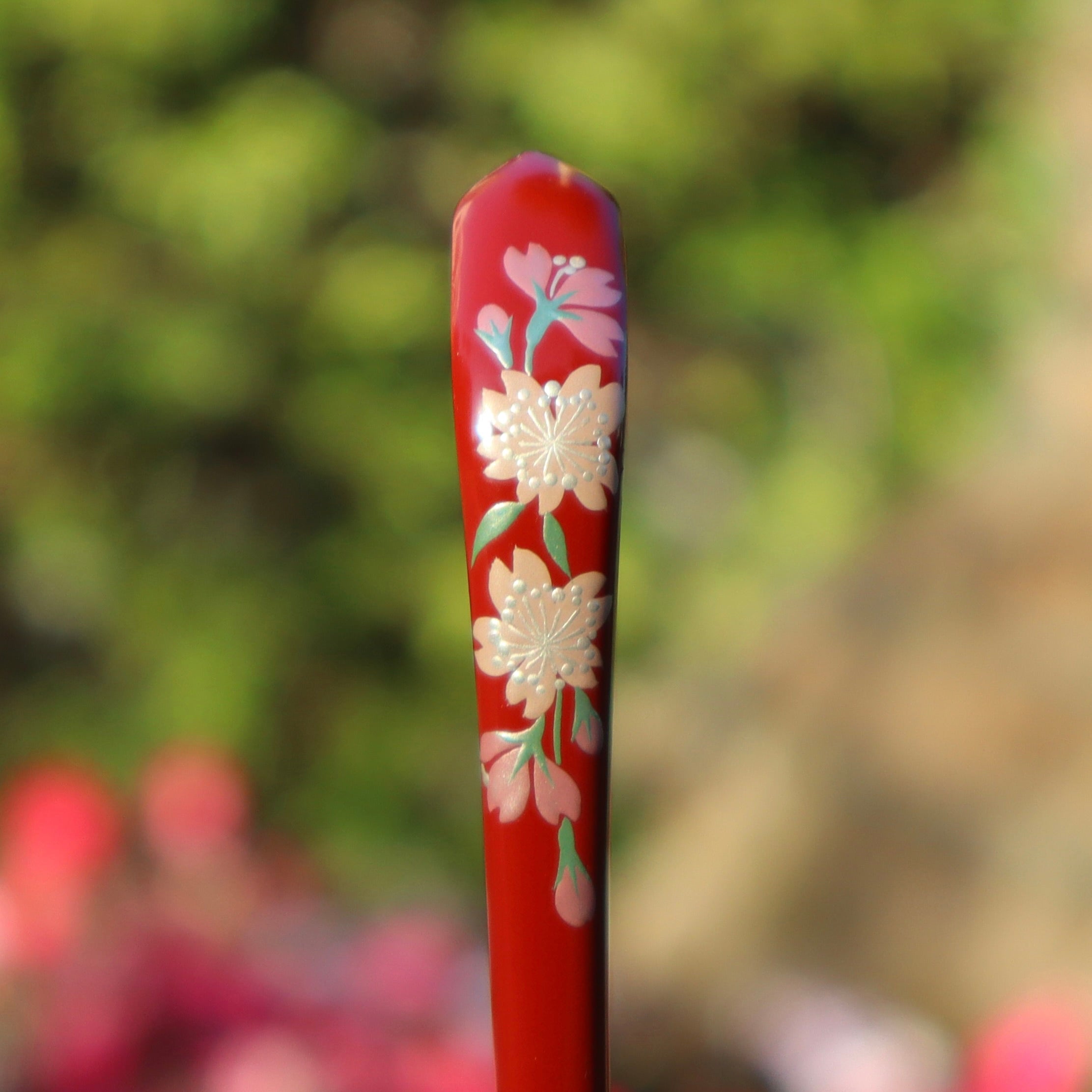 Red Sakura Maki-e Matcha Tea Scoop | Japanese Cherry Blossom Chashaku