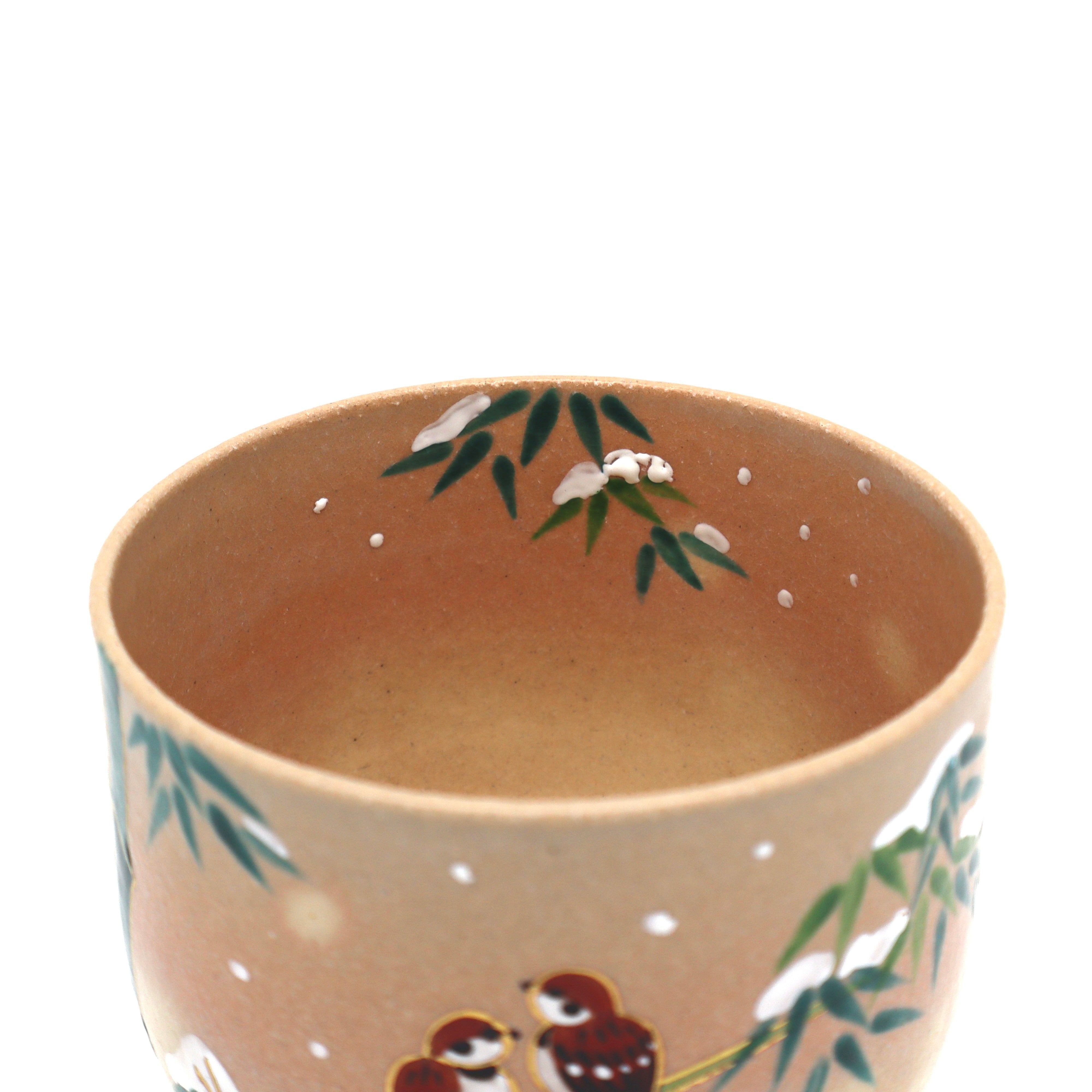 "Sparrows on Snowy Bamboo" Matcha Chawan Bowl from Kyoto, Japan