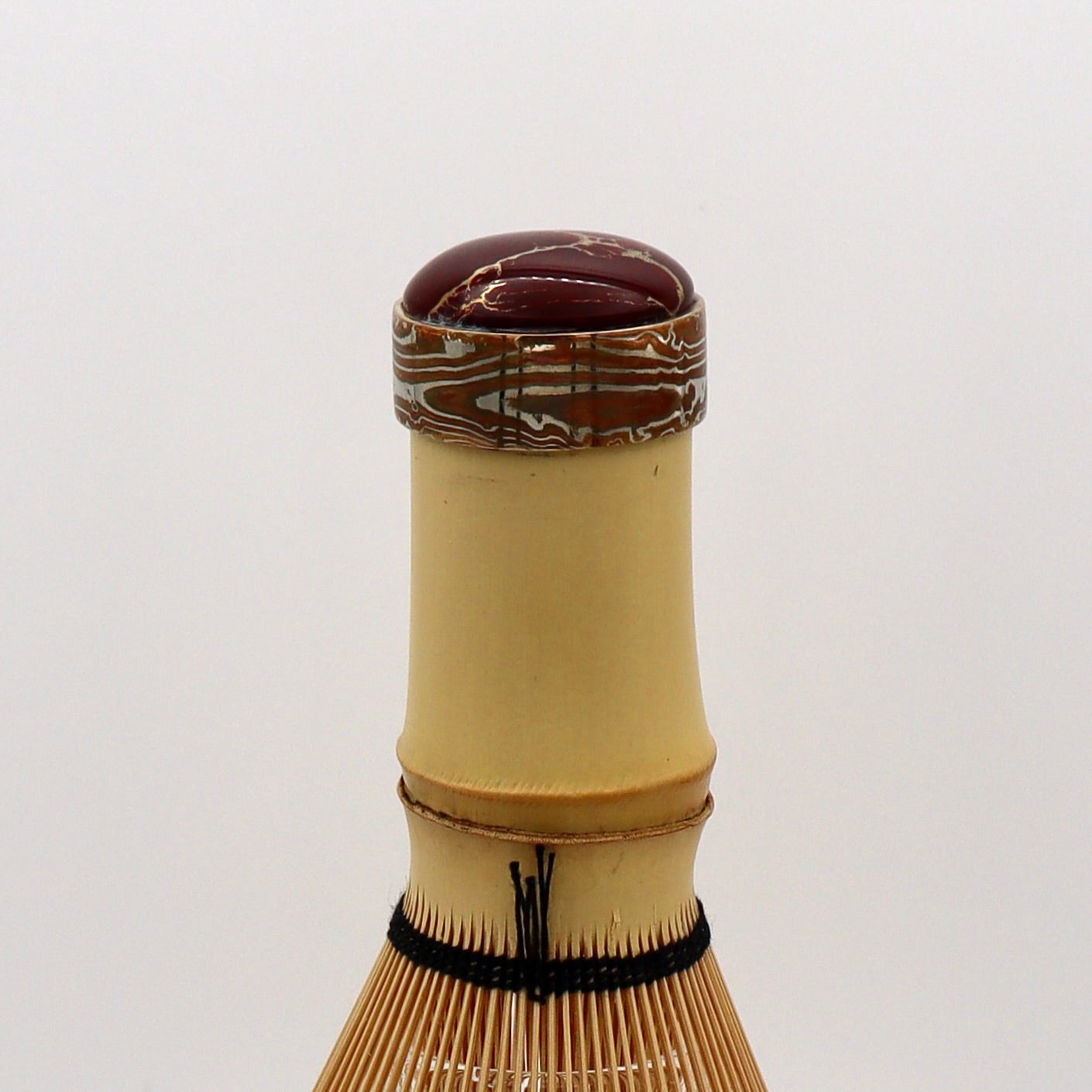 Japanese Mokume Gane Chasen Whisk in Ruby and Gold Color