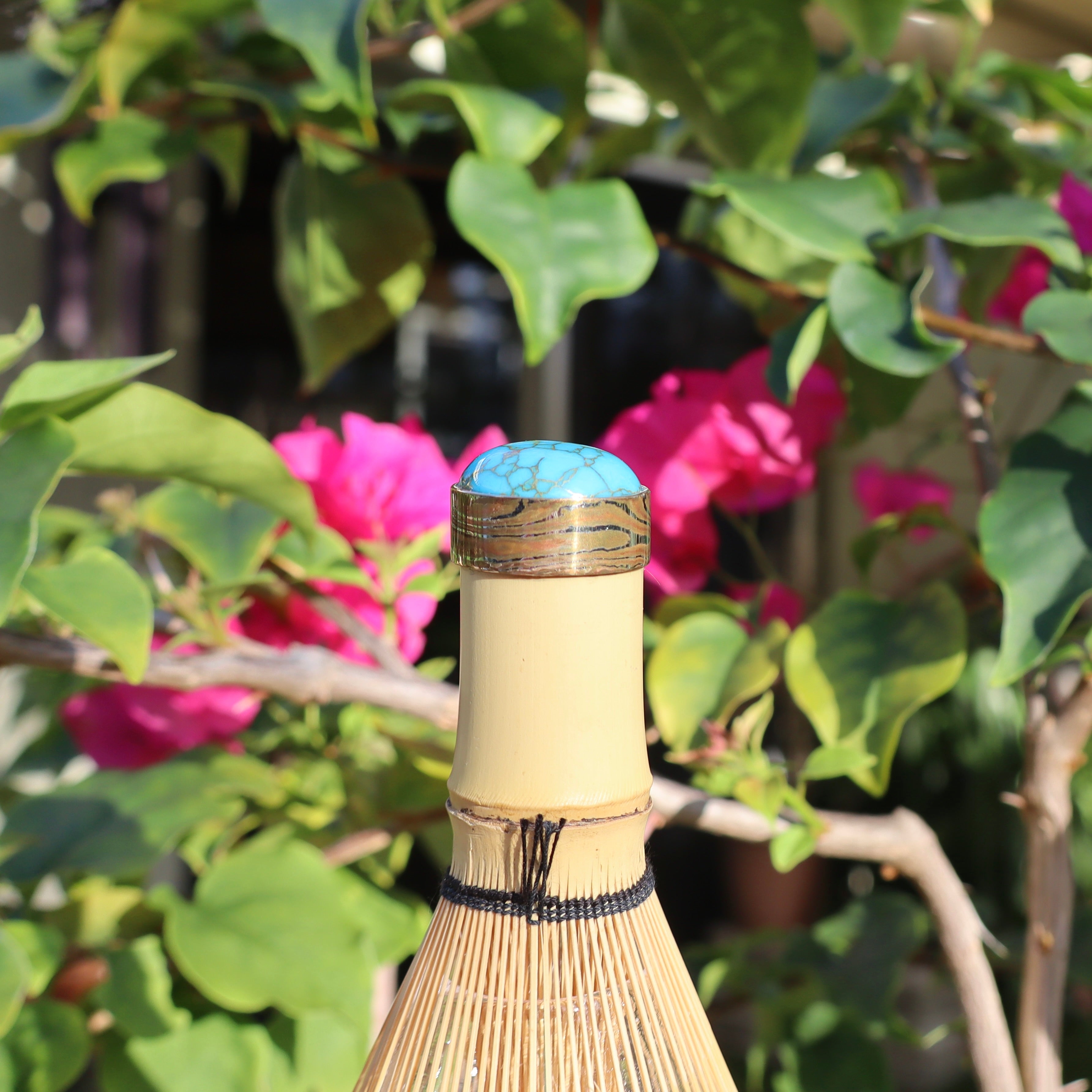 Japanese Mokume Gane Chasen Whisk in Turquoise Color