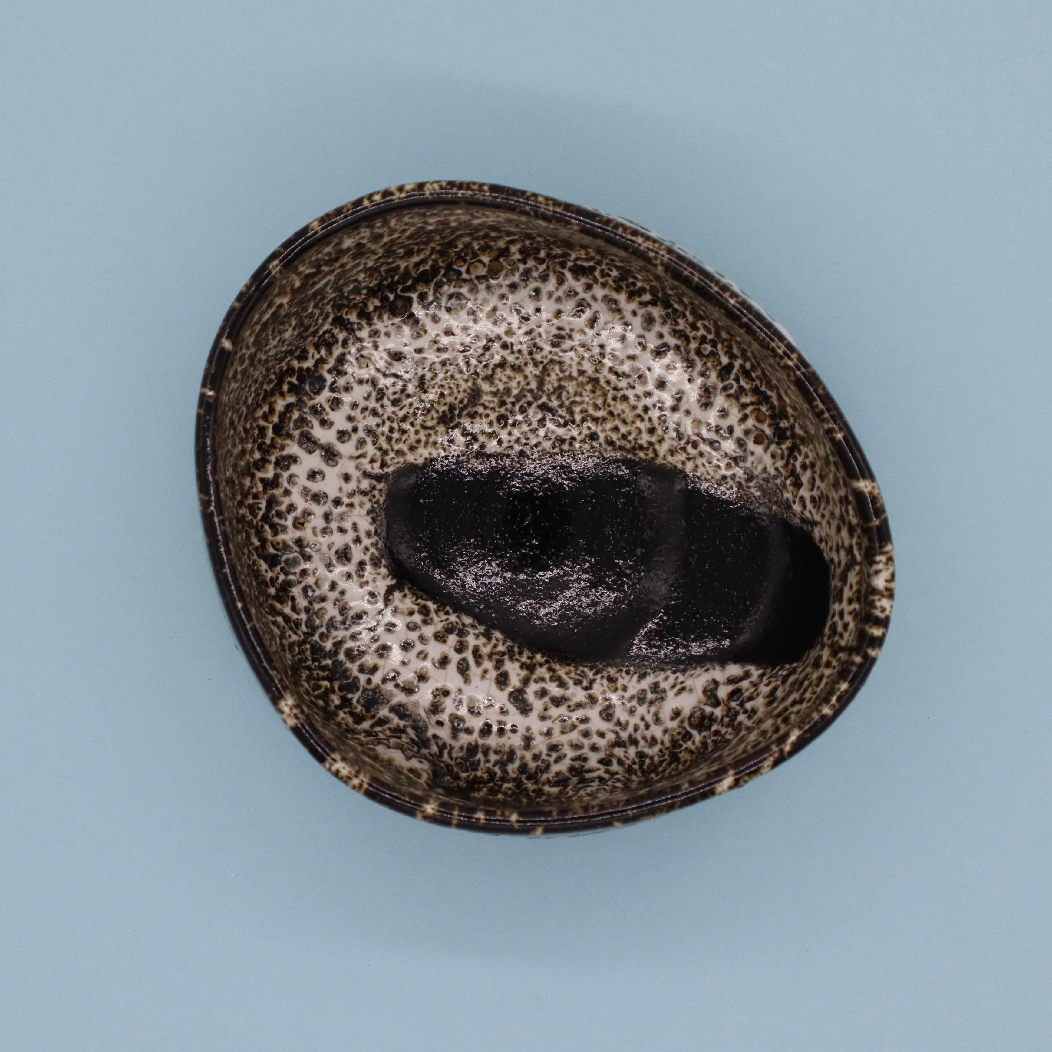 Japanese matcha kutsugata chawan tea bowl top view organic handmade shape, asymmetrical tea bowl from Aichi, Japan