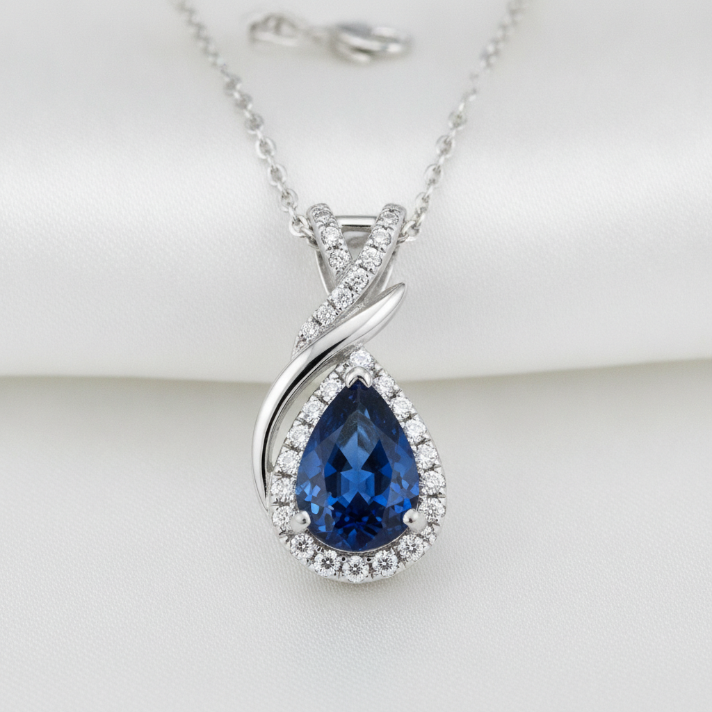 Custom 18K White Gold Sapphire Pendant
