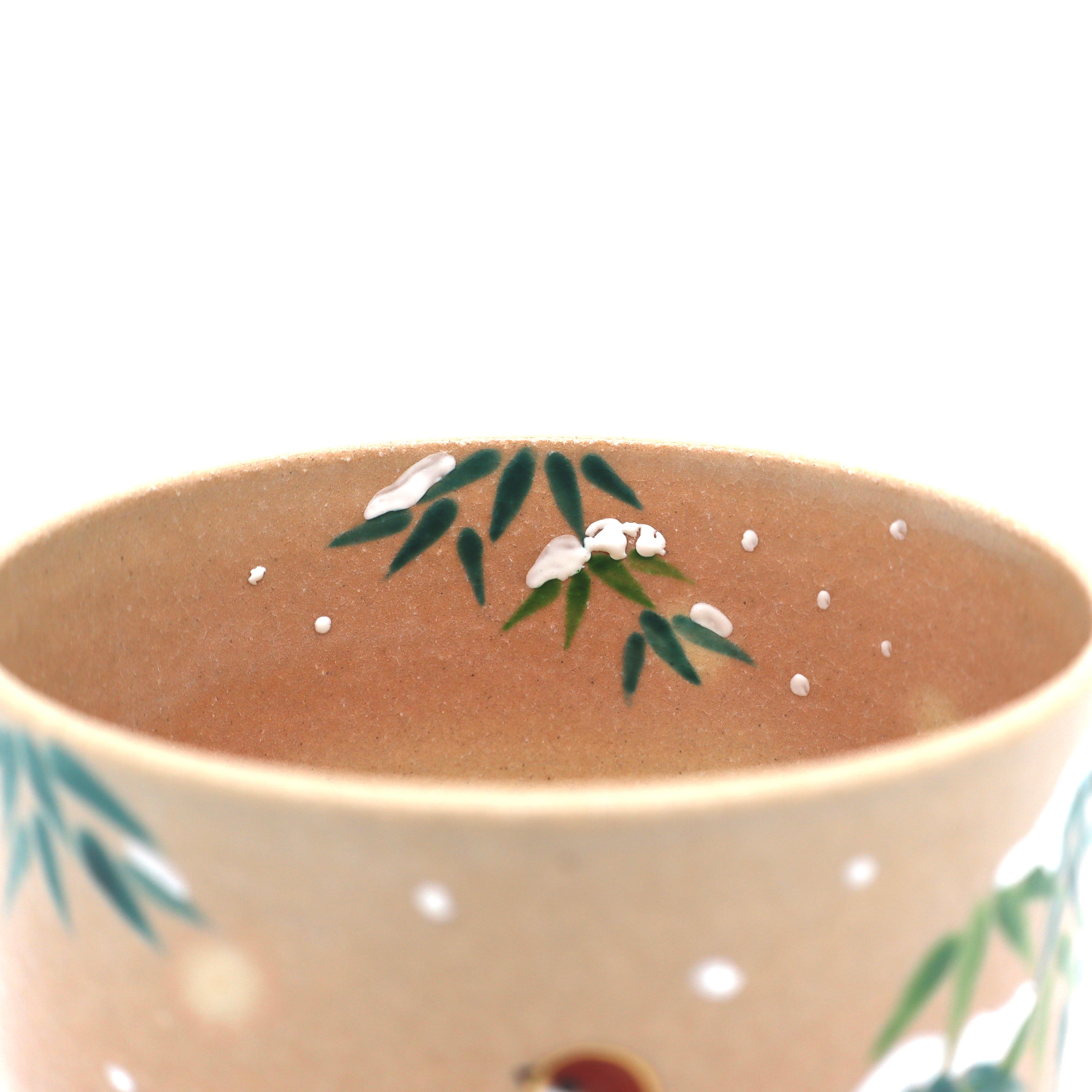 "Sparrows on Snowy Bamboo" Matcha Chawan Bowl from Kyoto, Japan