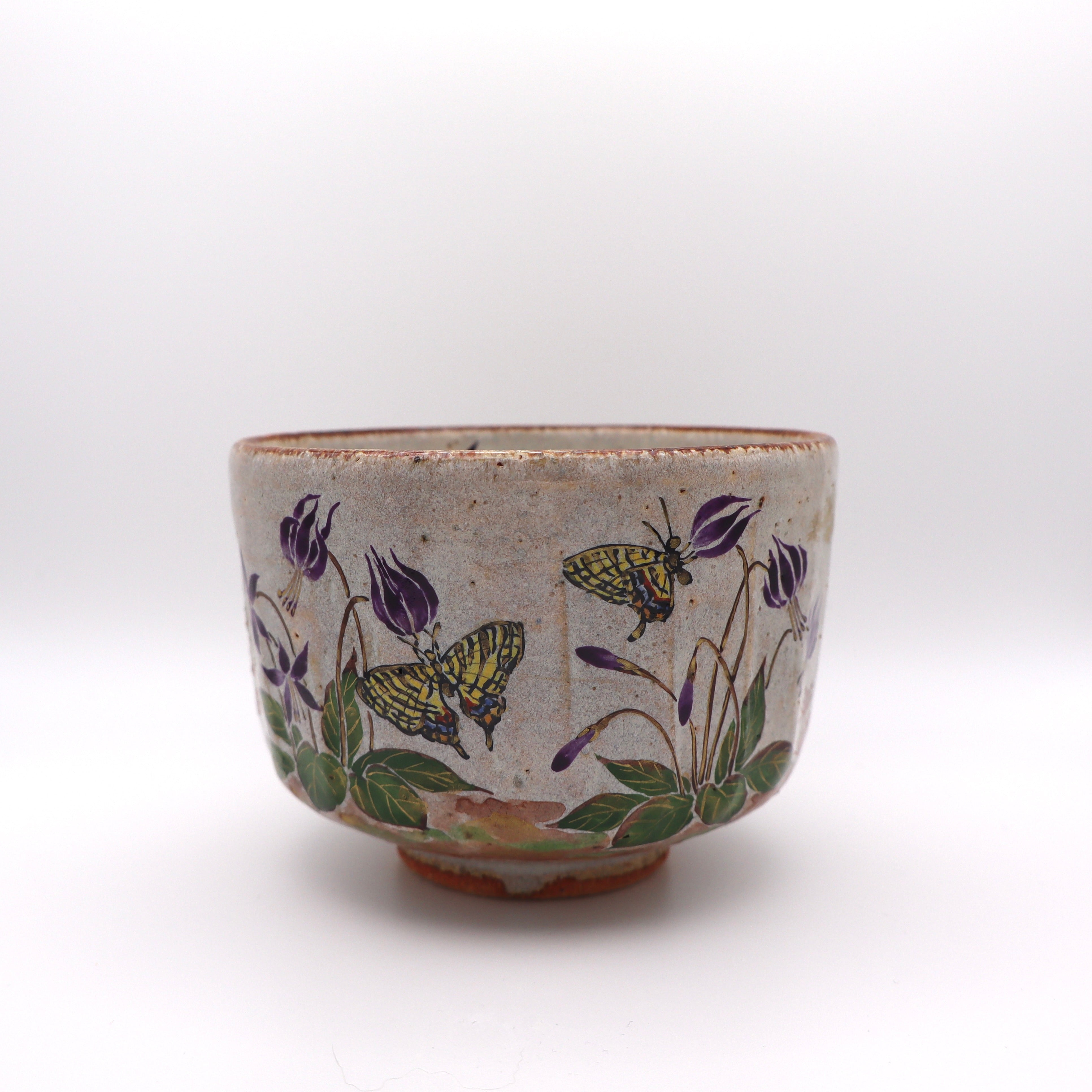 Swallowtail Butterflies on Purple Odamaki Chawan